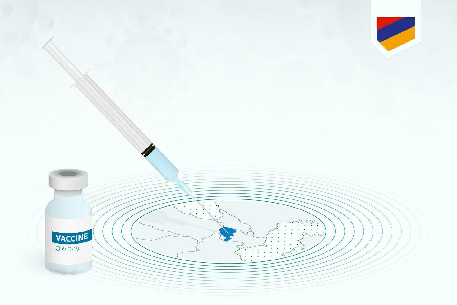 COVID-19 vaccination in Armenia, coronavirus vaccination illustration with vaccine bottle and syringe injection in map of Armenia. vector