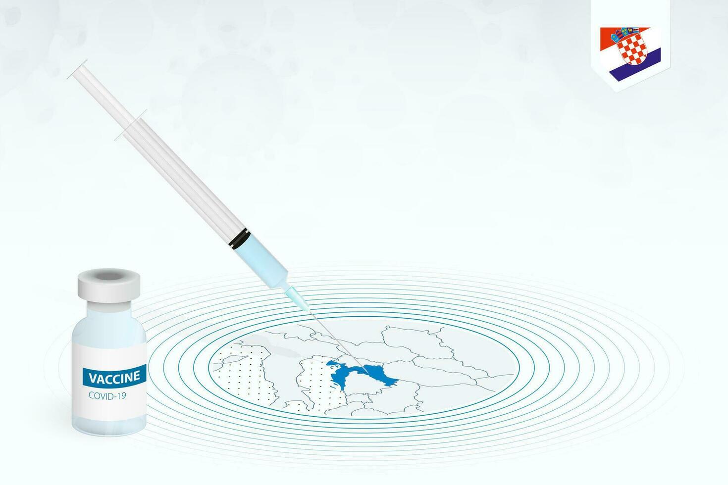 COVID-19 vaccination in Croatia, coronavirus vaccination illustration with vaccine bottle and syringe injection in map of Croatia. vector