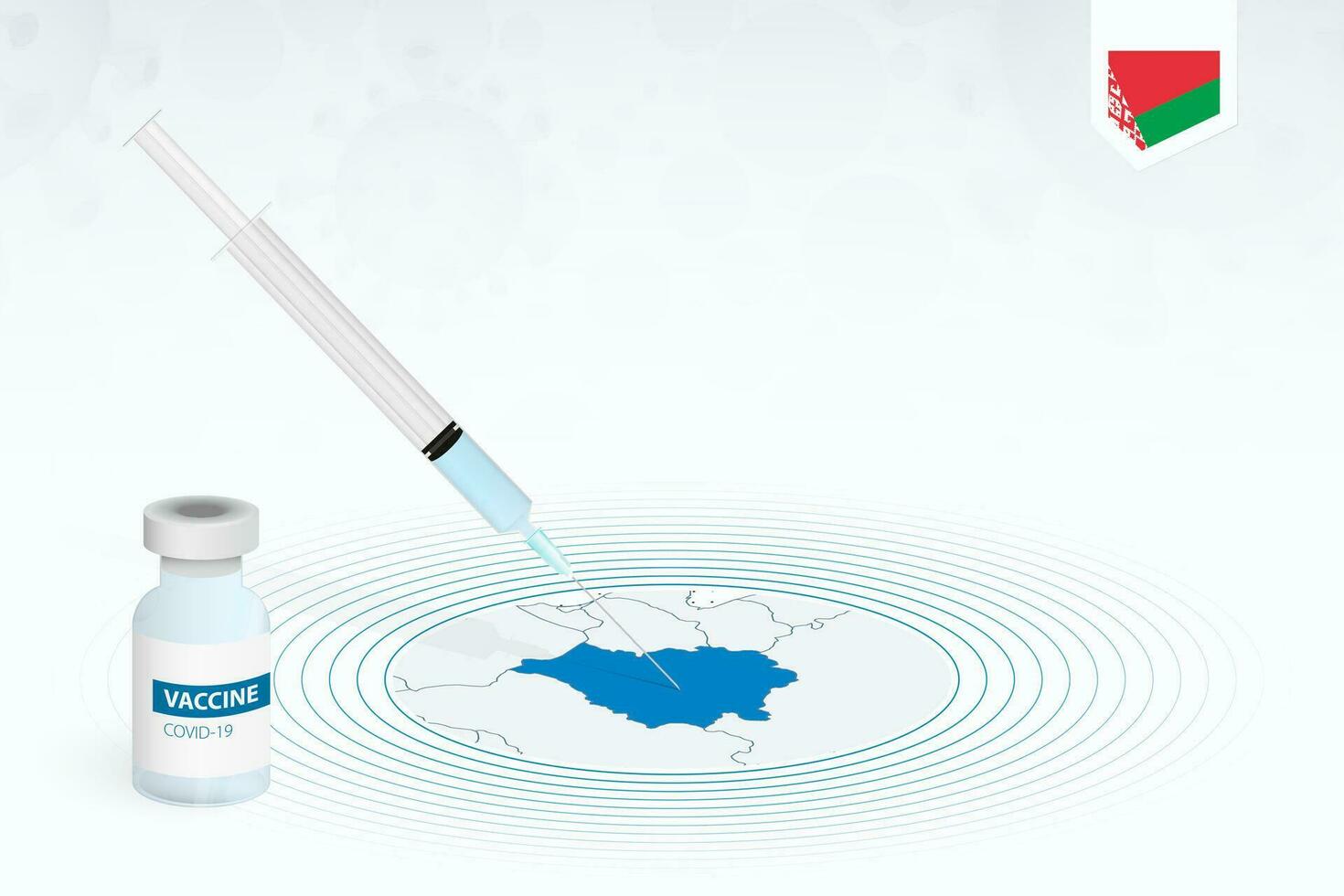 COVID-19 vaccination in Belarus, coronavirus vaccination illustration with vaccine bottle and syringe injection in map of Belarus. vector