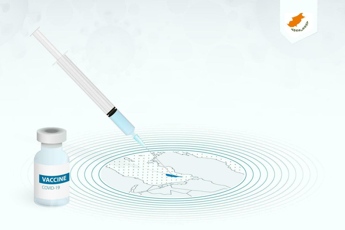 COVID-19 vaccination in Cyprus, coronavirus vaccination illustration with vaccine bottle and syringe injection in map of Cyprus. vector