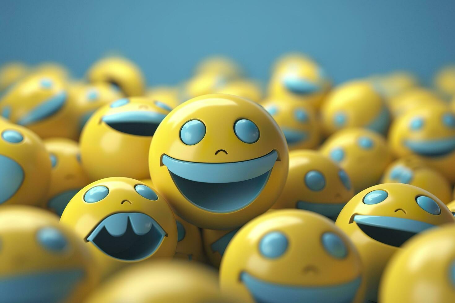 Happy and laughing emoticons 3d rendering background, social media and communications concept. AI Generative photo