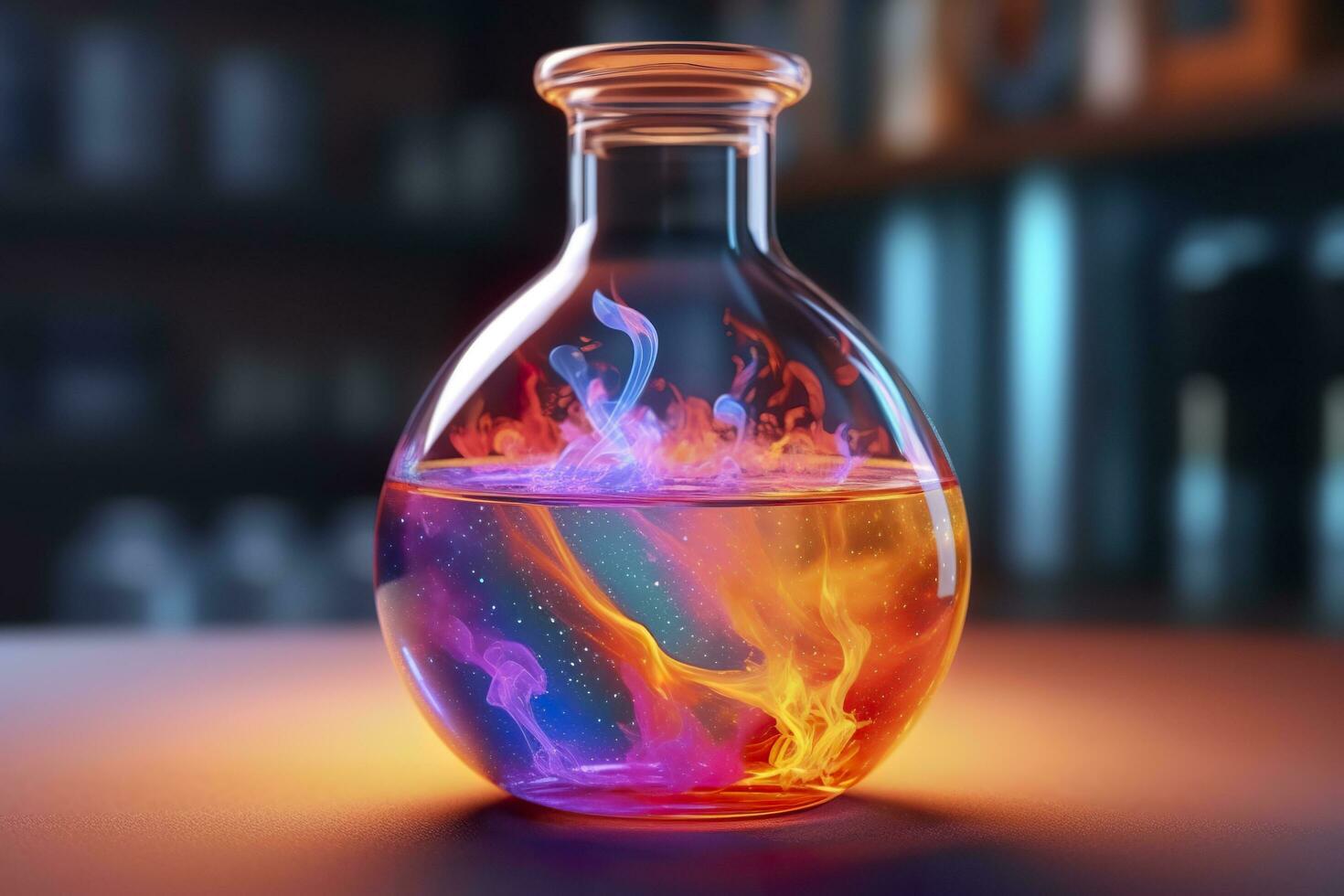 Close Up of a Science Beaker Filled with Multi Colored Liquids. AI Generative photo