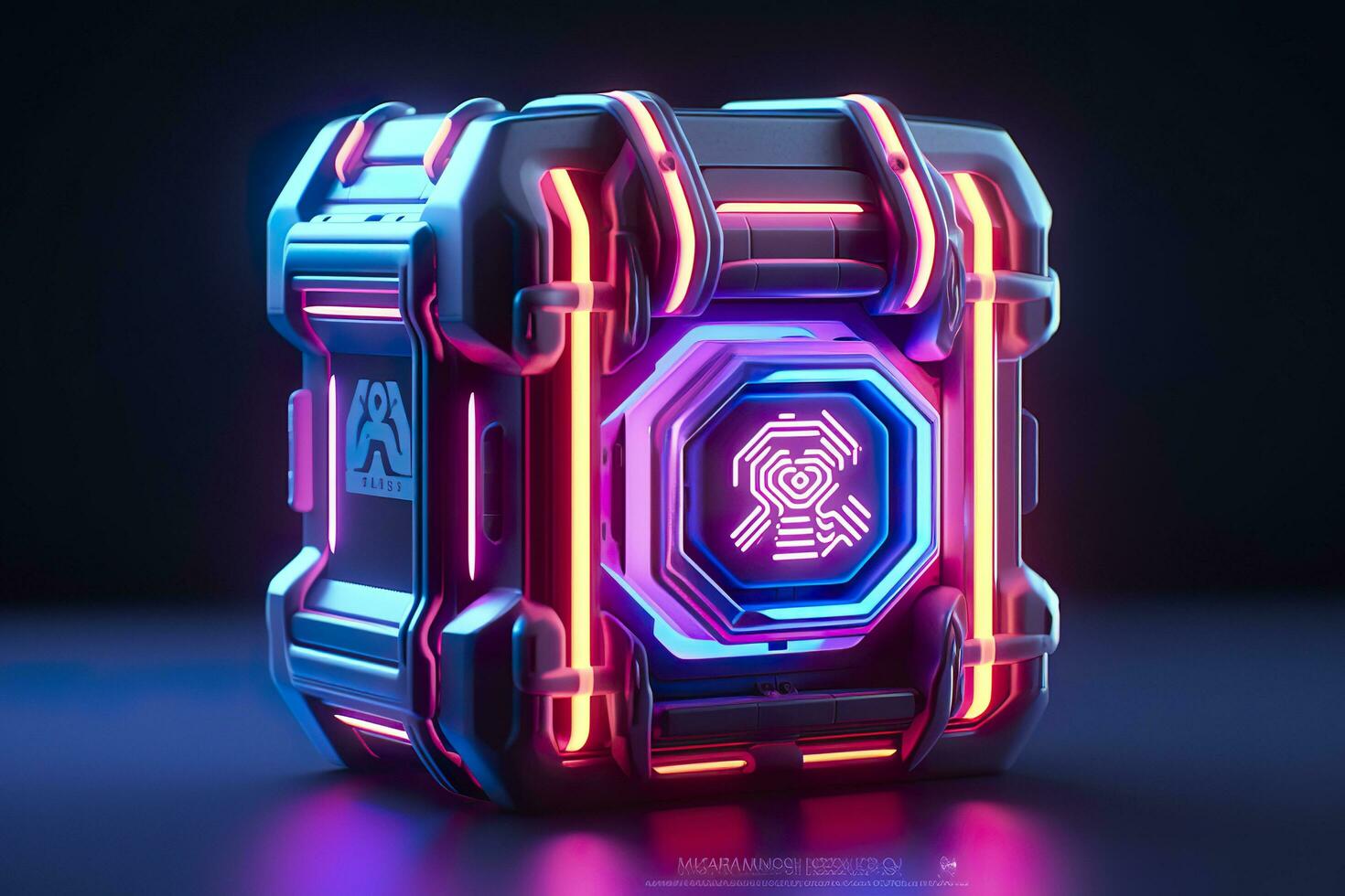 Modern and Futuristic Neon Digital Gaming Chest in Cartoon Pixar 3D Blender Style. AI Generative photo