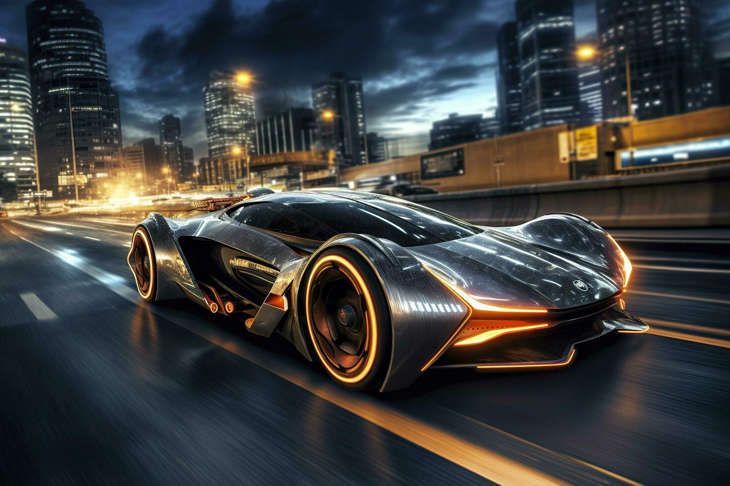 Fast Shutter Speed Creates Dynamic and Action Packed Image of Futuristic Car. AI Generative photo