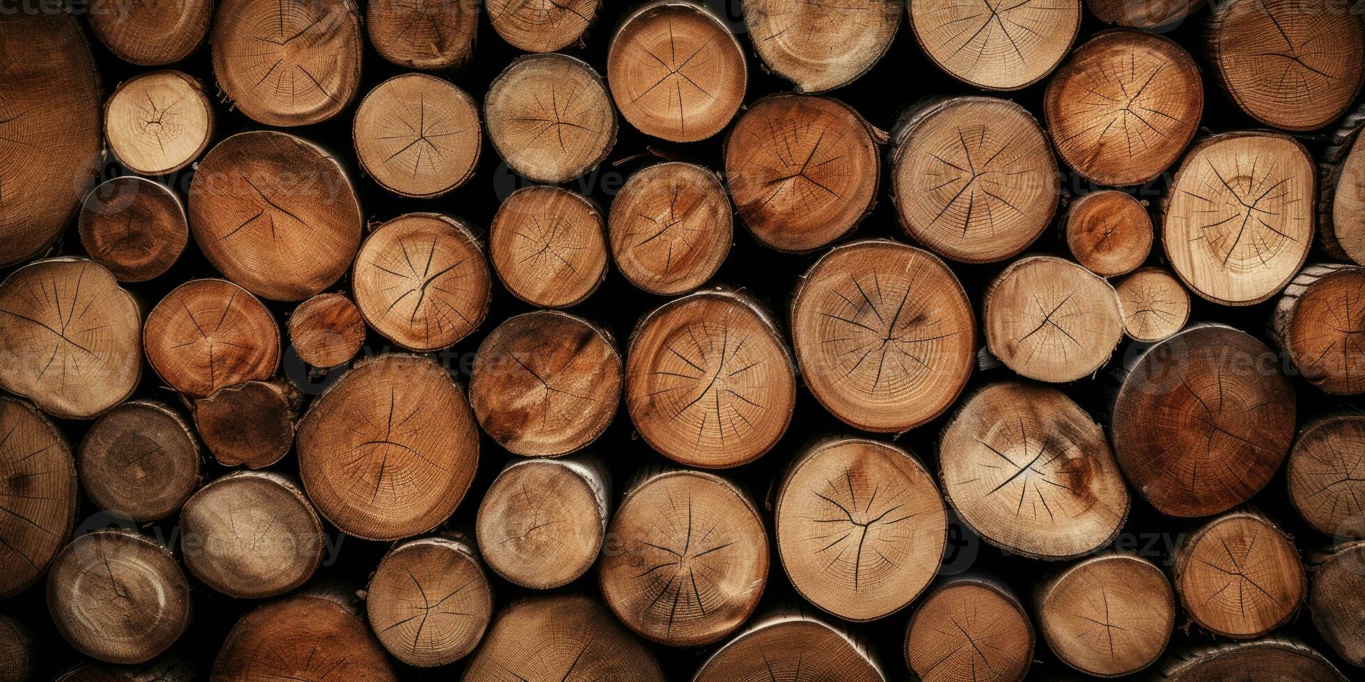 Wooden natural sawn logs as background. Created with AI tools photo