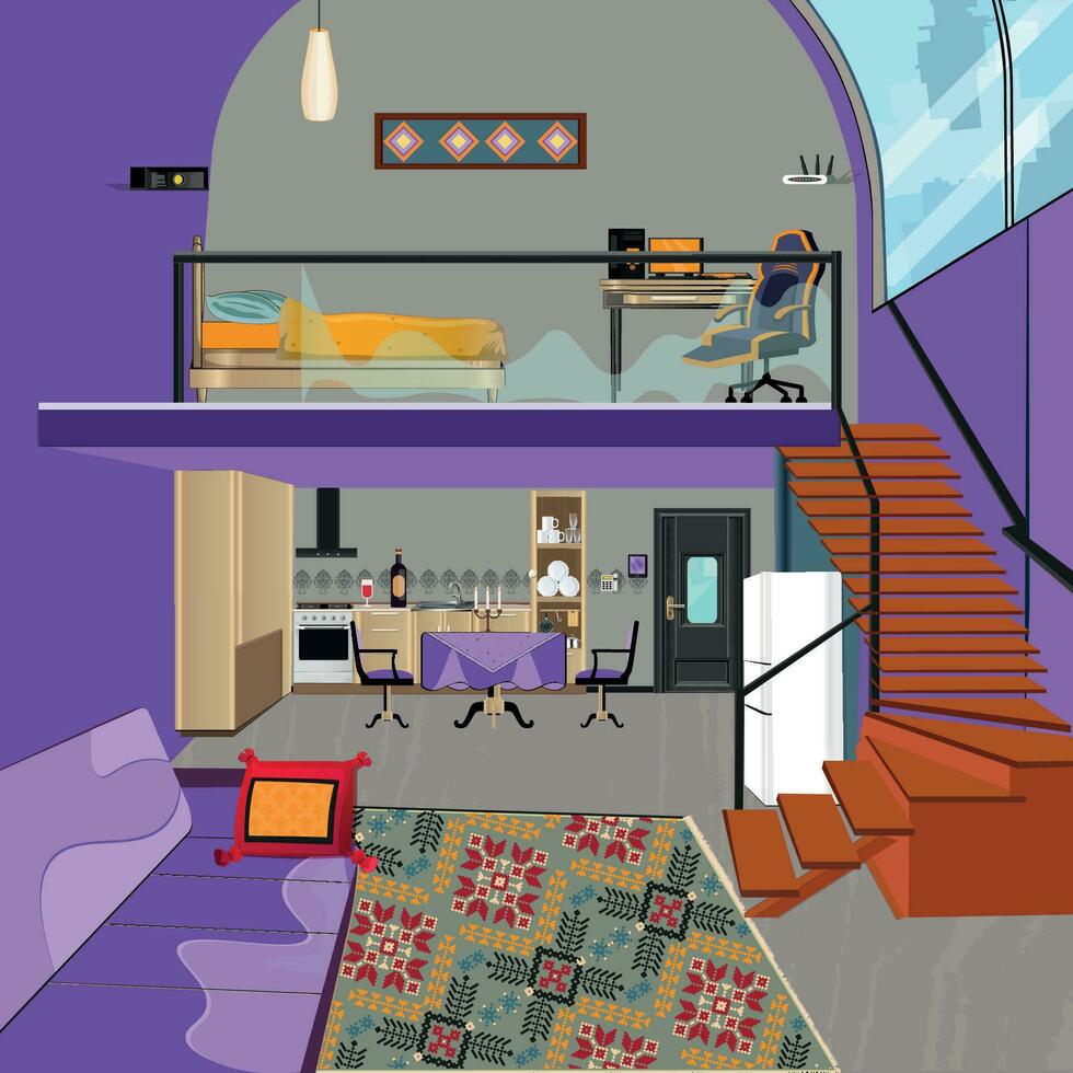 Tiny house interior design vector
