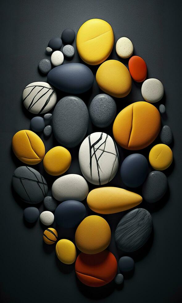 Some colorful stones are displayed, dark navy and yellow, AI Generative photo