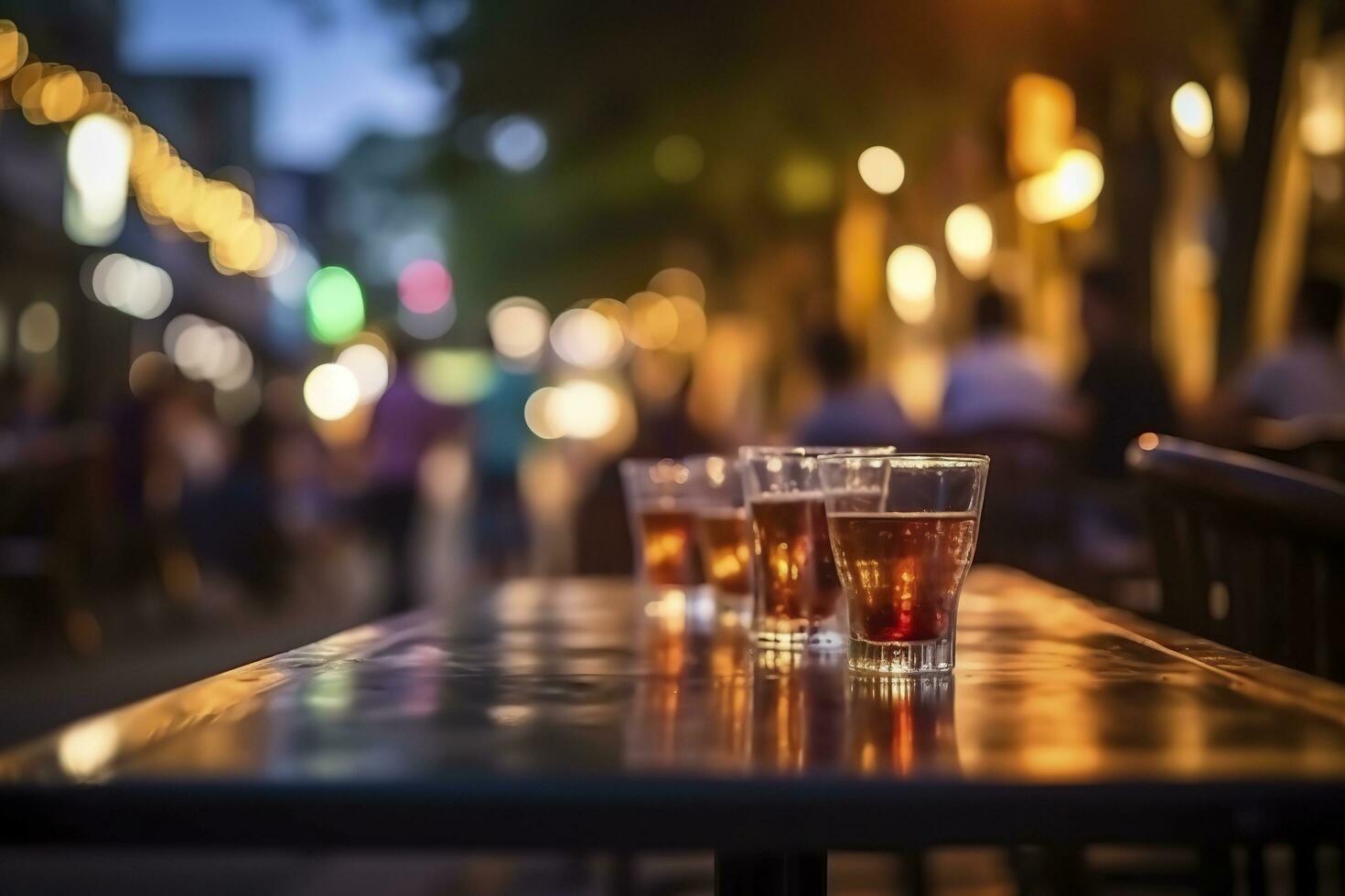 Bokeh background of Street Bar beer restaurant, outdoors in Asia, AI Generative photo