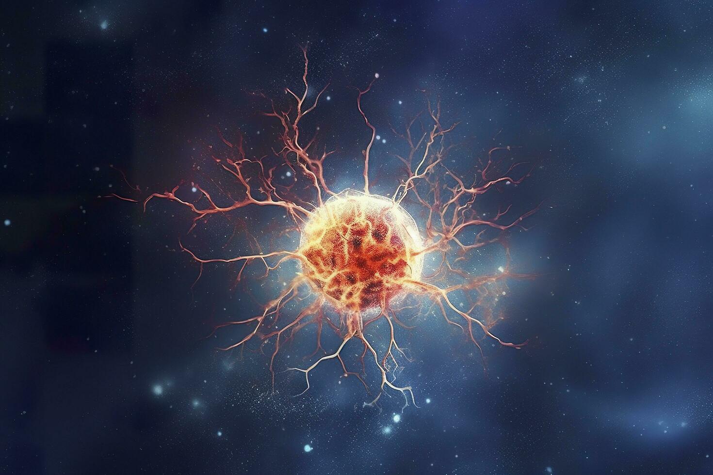 Active neurons in the brain, close up view. Scientific Generative illustration. AI Generative photo