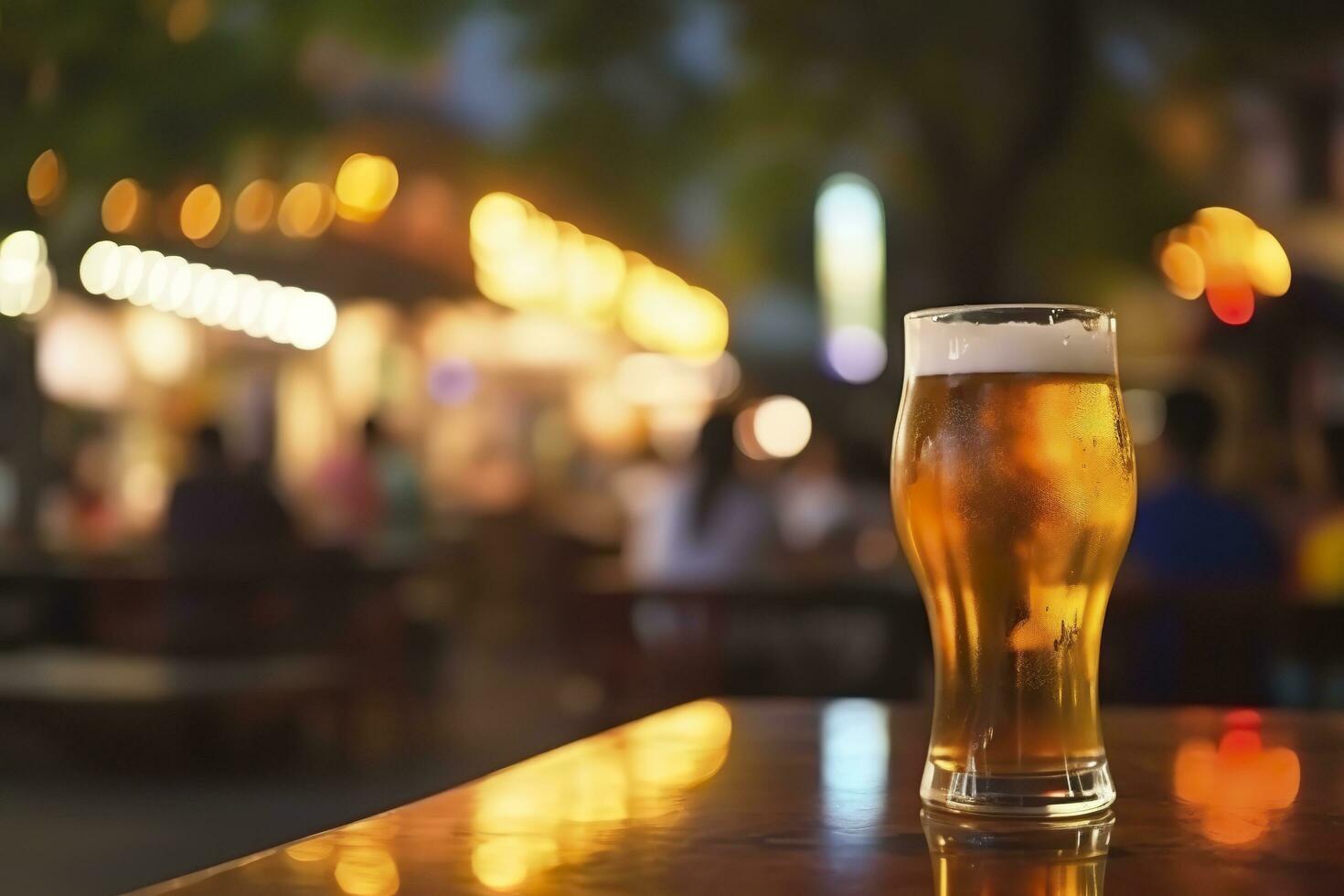 Bokeh background of Street Bar beer restaurant, outdoors in Asia, AI Generative photo