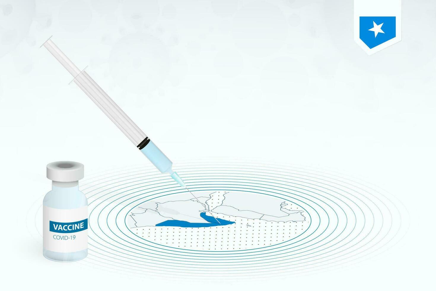 COVID-19 vaccination in Somalia, coronavirus vaccination illustration with vaccine bottle and syringe injection in map of Somalia. vector