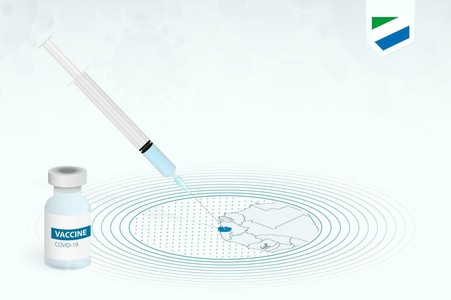 COVID-19 vaccination in Sierra Leone, coronavirus vaccination illustration with vaccine bottle and syringe injection in map of Sierra Leone. vector