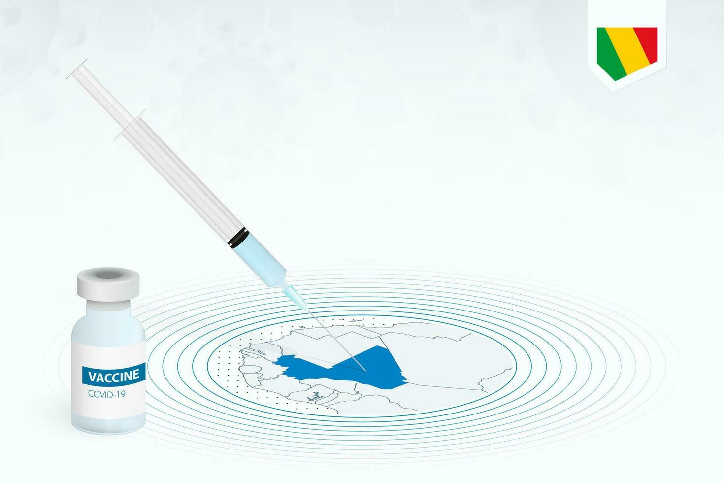 COVID-19 vaccination in Mali, coronavirus vaccination illustration with vaccine bottle and syringe injection in map of Mali. vector