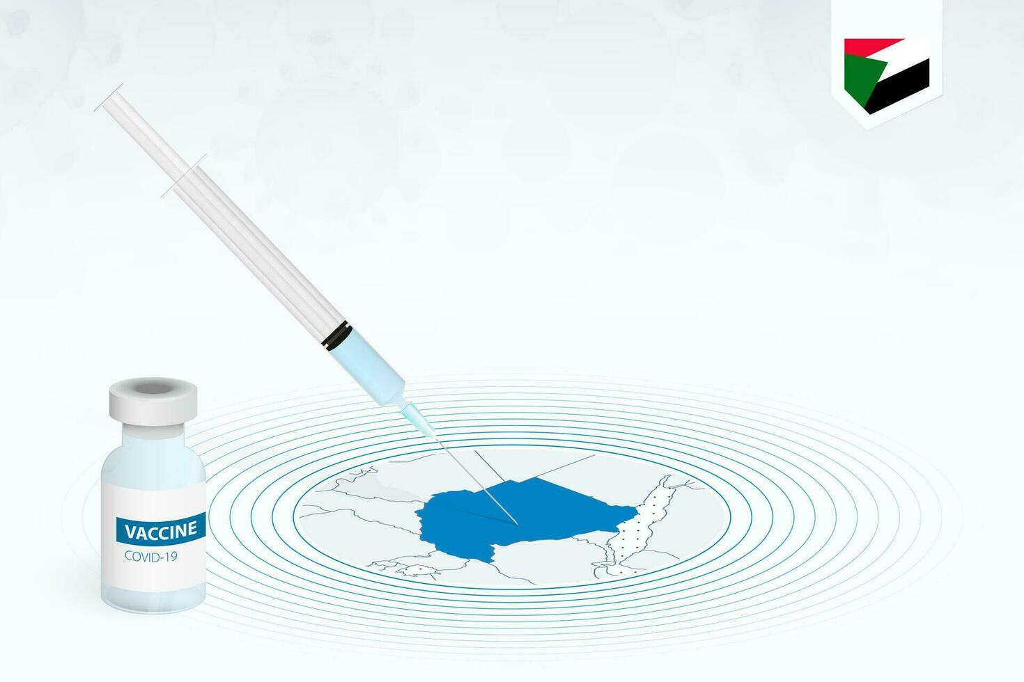 COVID-19 vaccination in Sudan, coronavirus vaccination illustration with vaccine bottle and syringe injection in map of Sudan. vector