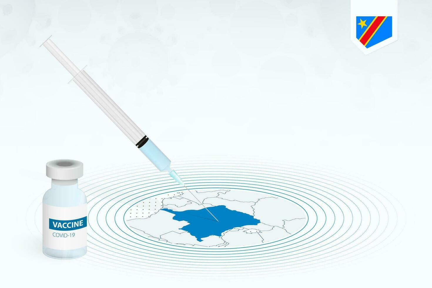 COVID-19 vaccination in DR Congo, coronavirus vaccination illustration with vaccine bottle and syringe injection in map of DR Congo. vector