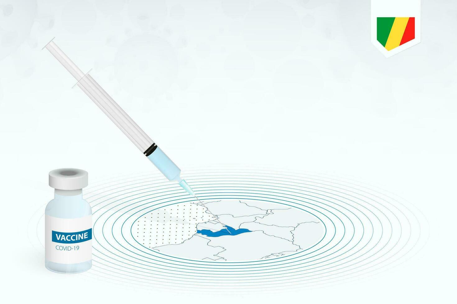 COVID-19 vaccination in Congo, coronavirus vaccination illustration with vaccine bottle and syringe injection in map of Congo. vector