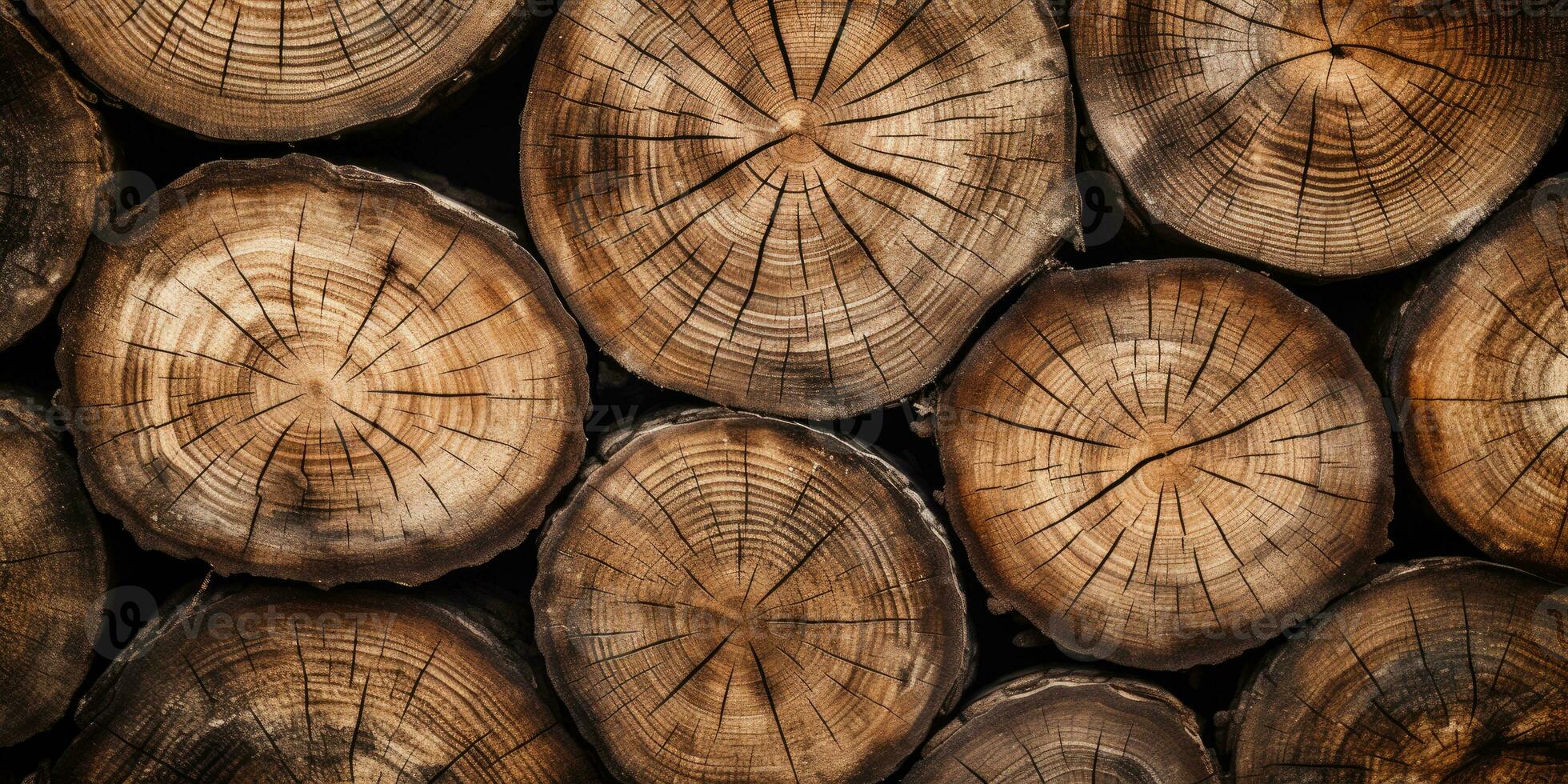 Wooden natural sawn logs as background. Created with AI tools photo