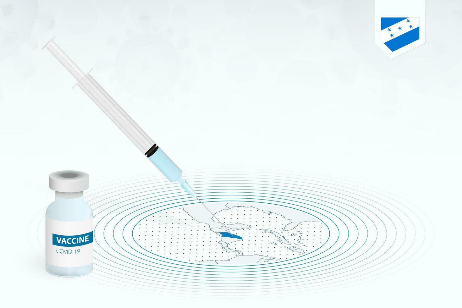 COVID-19 vaccination in Honduras, coronavirus vaccination illustration with vaccine bottle and syringe injection in map of Honduras. vector