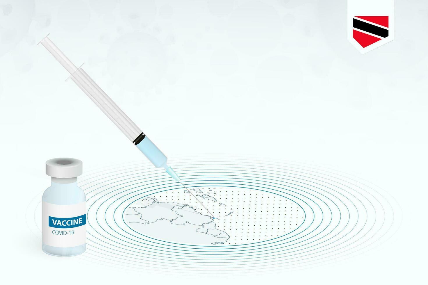 COVID-19 vaccination in Trinidad and Tobago, coronavirus vaccination illustration with vaccine bottle and syringe injection in map of Trinidad and Tobago. vector