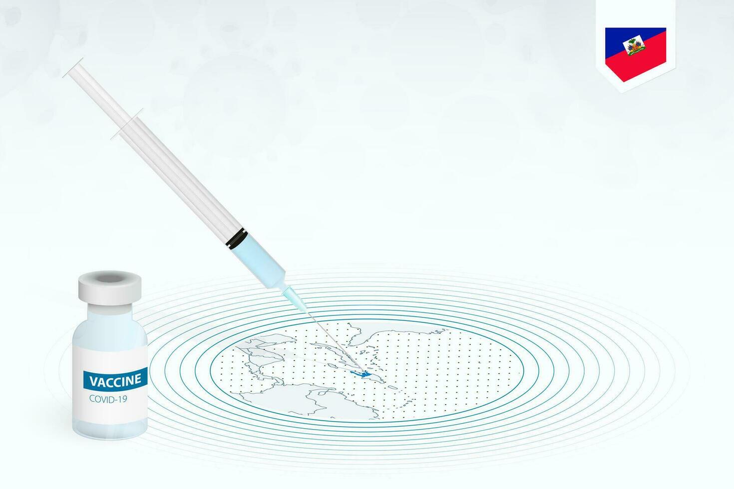 COVID-19 vaccination in Haiti, coronavirus vaccination illustration with vaccine bottle and syringe injection in map of Haiti. vector