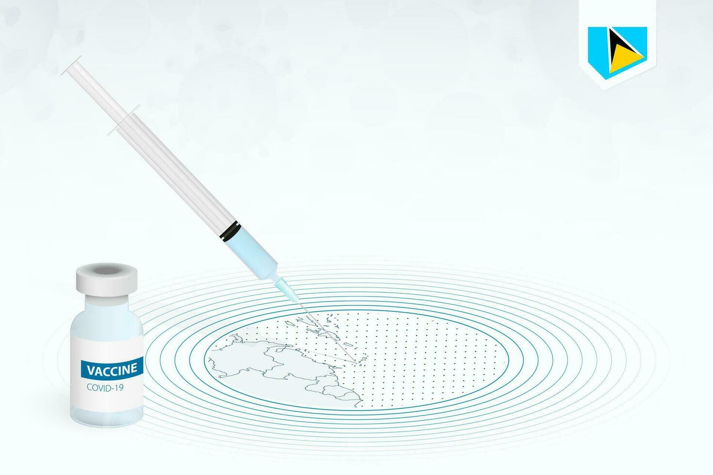 COVID-19 vaccination in Saint Lucia, coronavirus vaccination illustration with vaccine bottle and syringe injection in map of Saint Lucia. vector