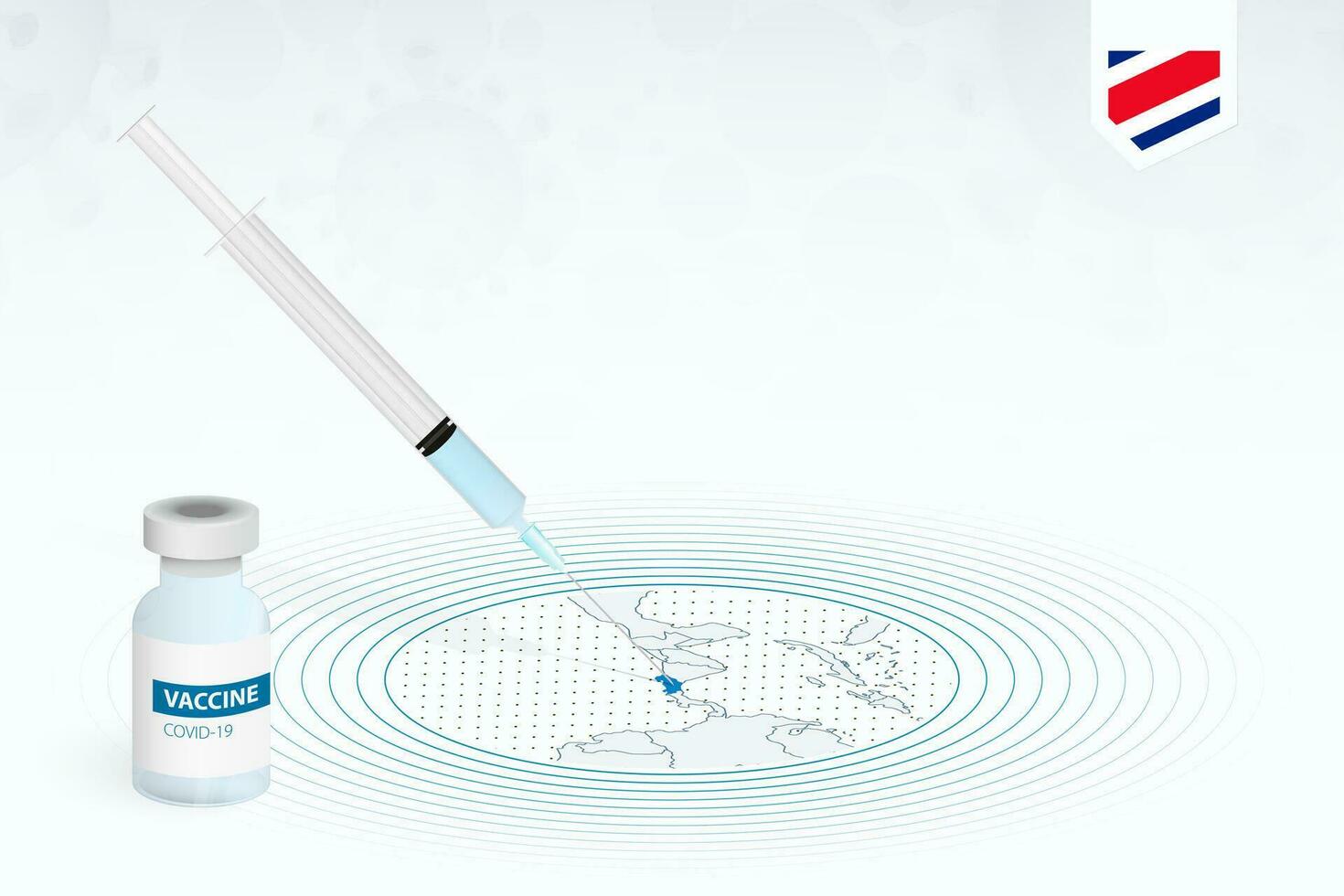 COVID-19 vaccination in Costa Rica, coronavirus vaccination illustration with vaccine bottle and syringe injection in map of Costa Rica. vector