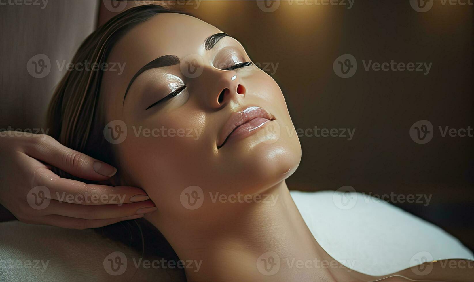 Woman enjoying a rejuvenating facial massage at a spa. Created with AI photo