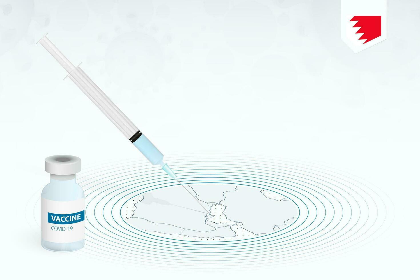 COVID-19 vaccination in Bahrain, coronavirus vaccination illustration with vaccine bottle and syringe injection in map of Bahrain. vector