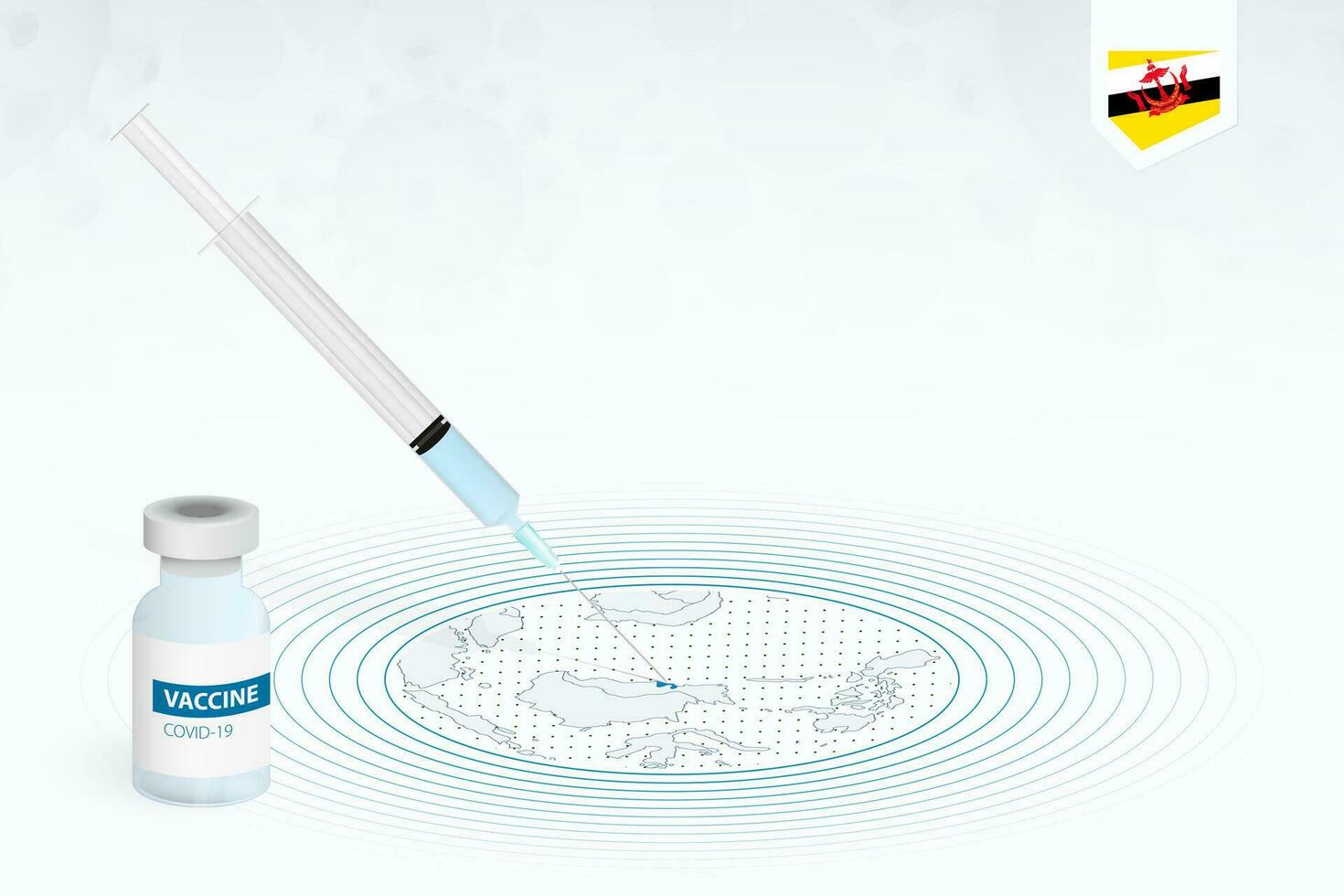 COVID-19 vaccination in Brunei, coronavirus vaccination illustration with vaccine bottle and syringe injection in map of Brunei. vector