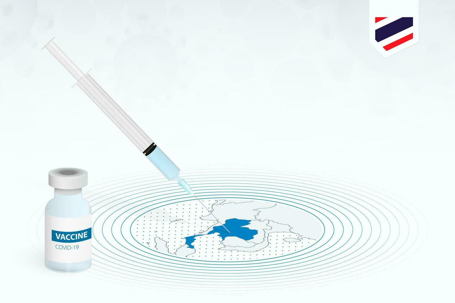 COVID-19 vaccination in Thailand, coronavirus vaccination illustration with vaccine bottle and syringe injection in map of Thailand. vector