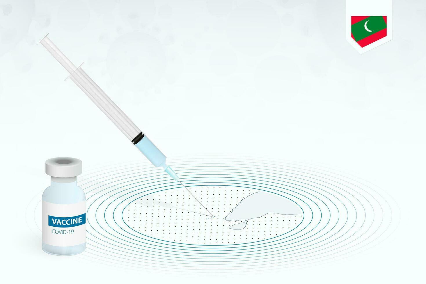 COVID-19 vaccination in Maldives, coronavirus vaccination illustration with vaccine bottle and syringe injection in map of Maldives. vector