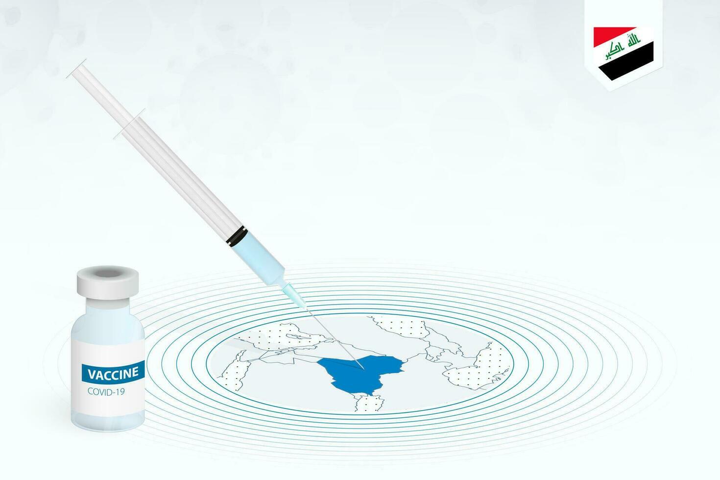 COVID-19 vaccination in Iraq, coronavirus vaccination illustration with vaccine bottle and syringe injection in map of Iraq. vector