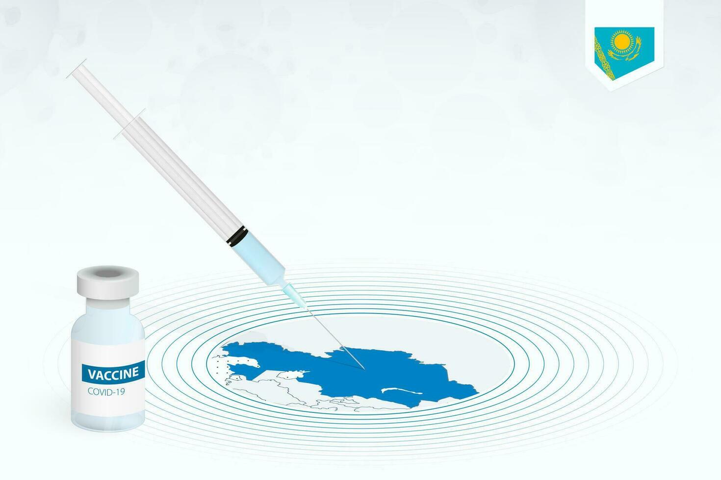 COVID-19 vaccination in Kazakhstan, coronavirus vaccination illustration with vaccine bottle and syringe injection in map of Kazakhstan. vector