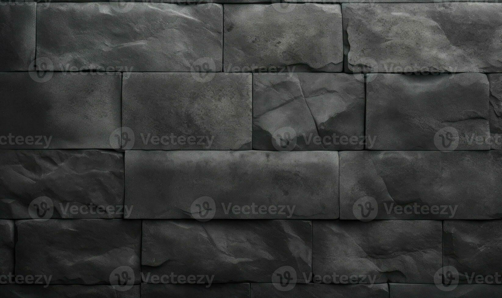 Close-up of a black stone block wall texture. Created with AI photo