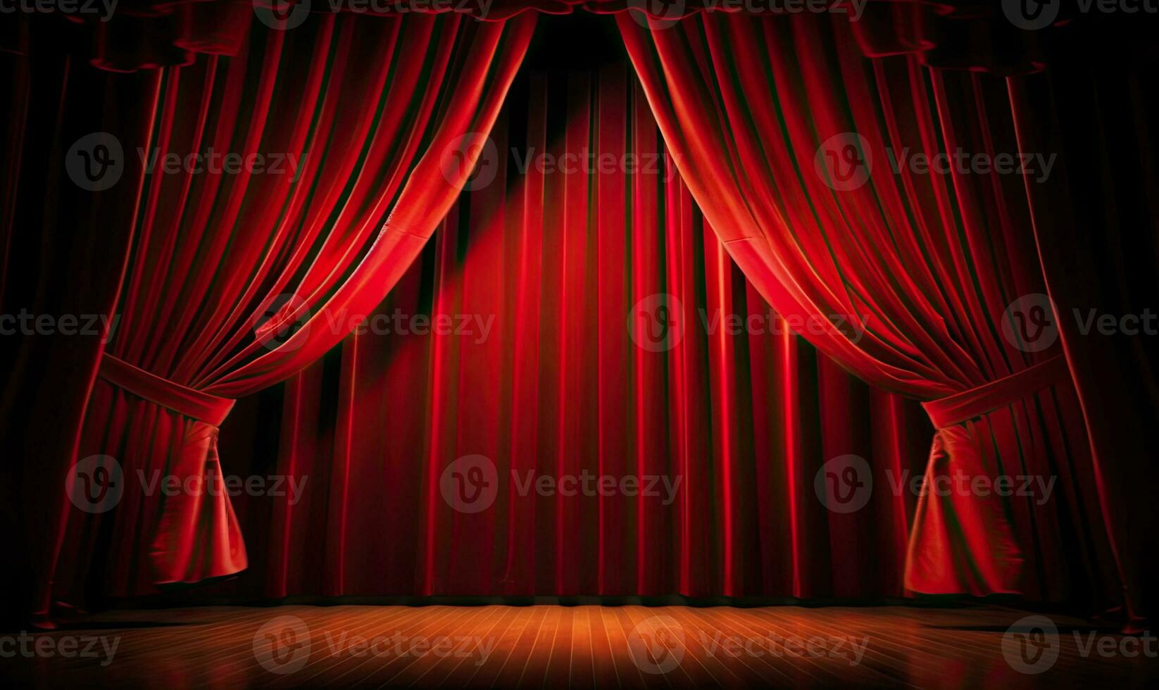 Theater stage red curtains wallpaper. Created with generative AI tools photo