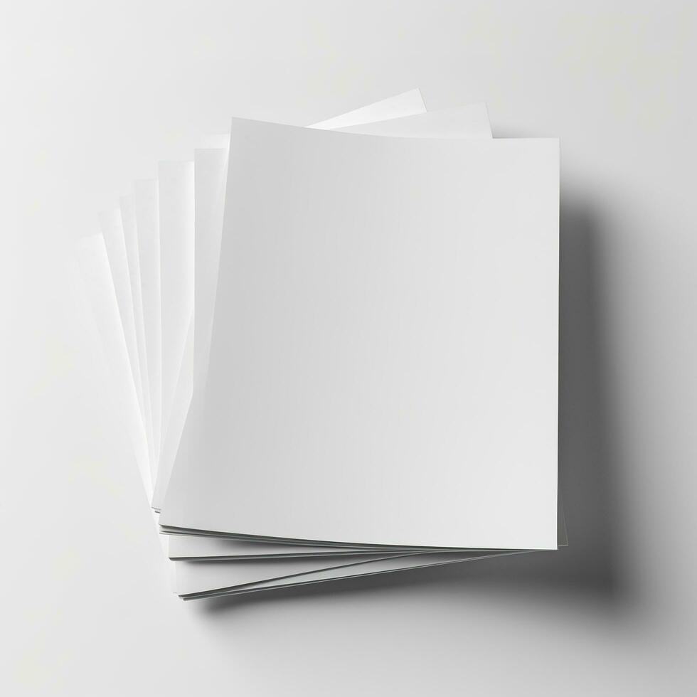 Blank white paper isolated on white background. Generative AI photo