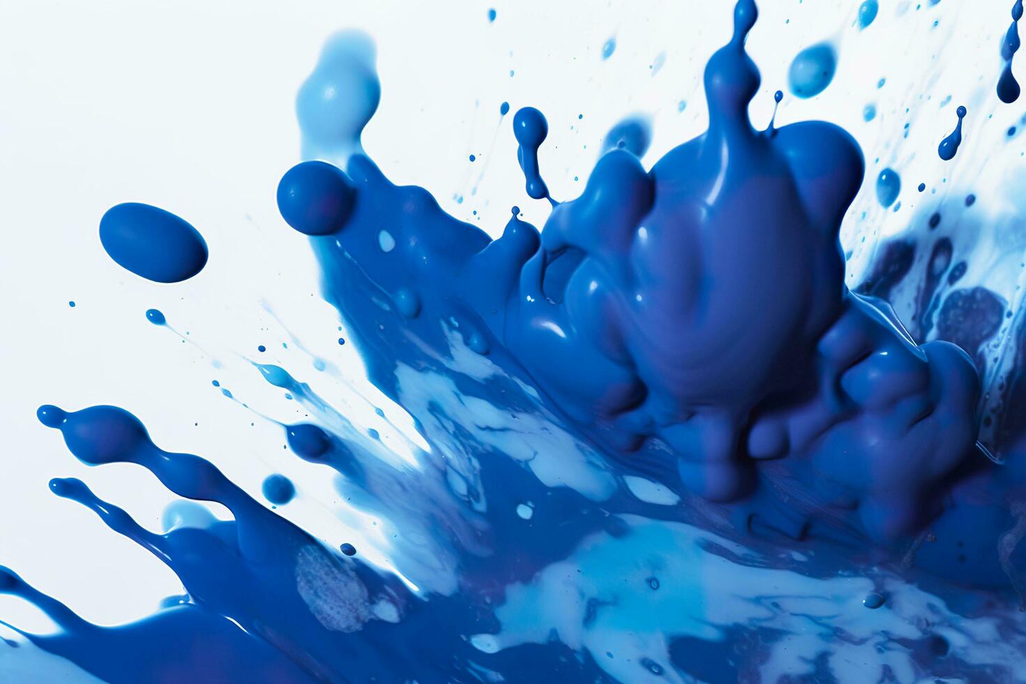 Close up of blue paint shapes on white background with copy space. AI Generative photo