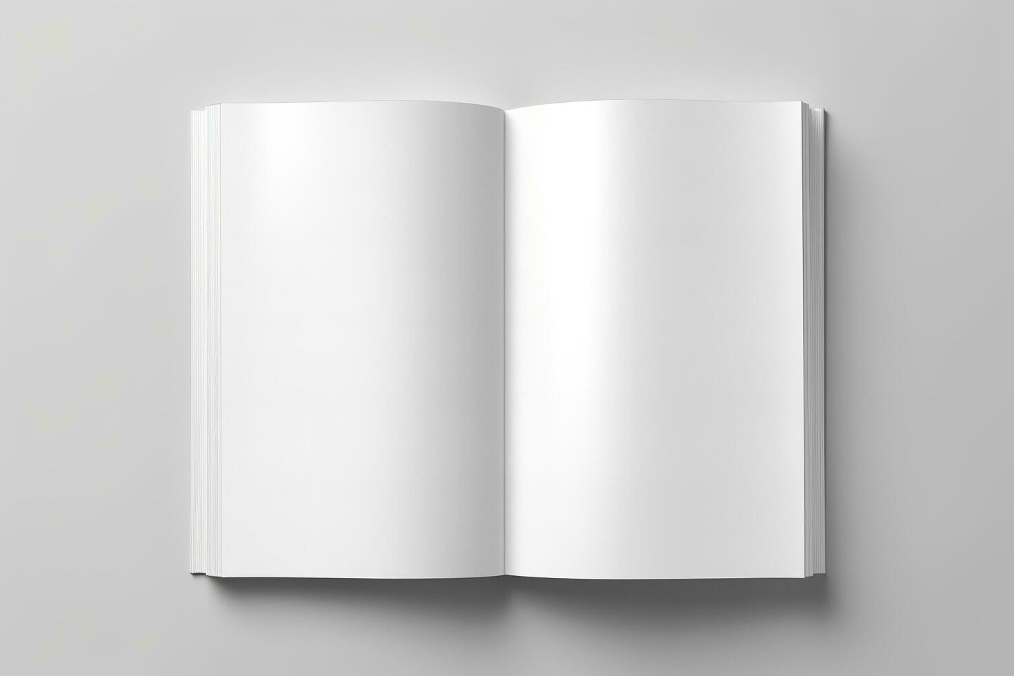 Blank opened book mockup, top view, isolated on white background. Generative AI photo