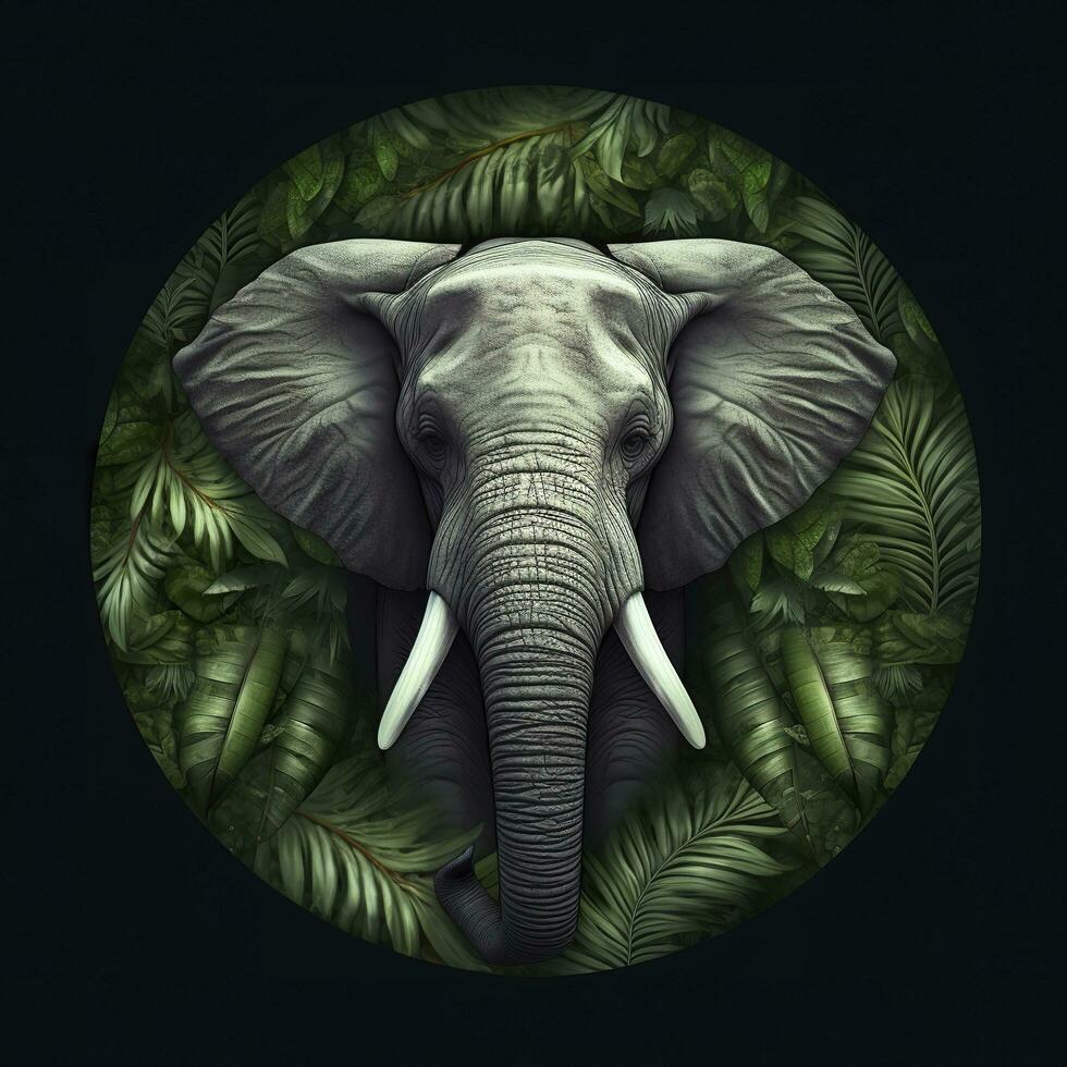 Elephant round green nature background, AI Generative photo