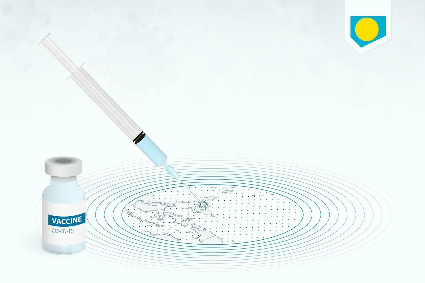 COVID-19 vaccination in Palau, coronavirus vaccination illustration with vaccine bottle and syringe injection in map of Palau. vector