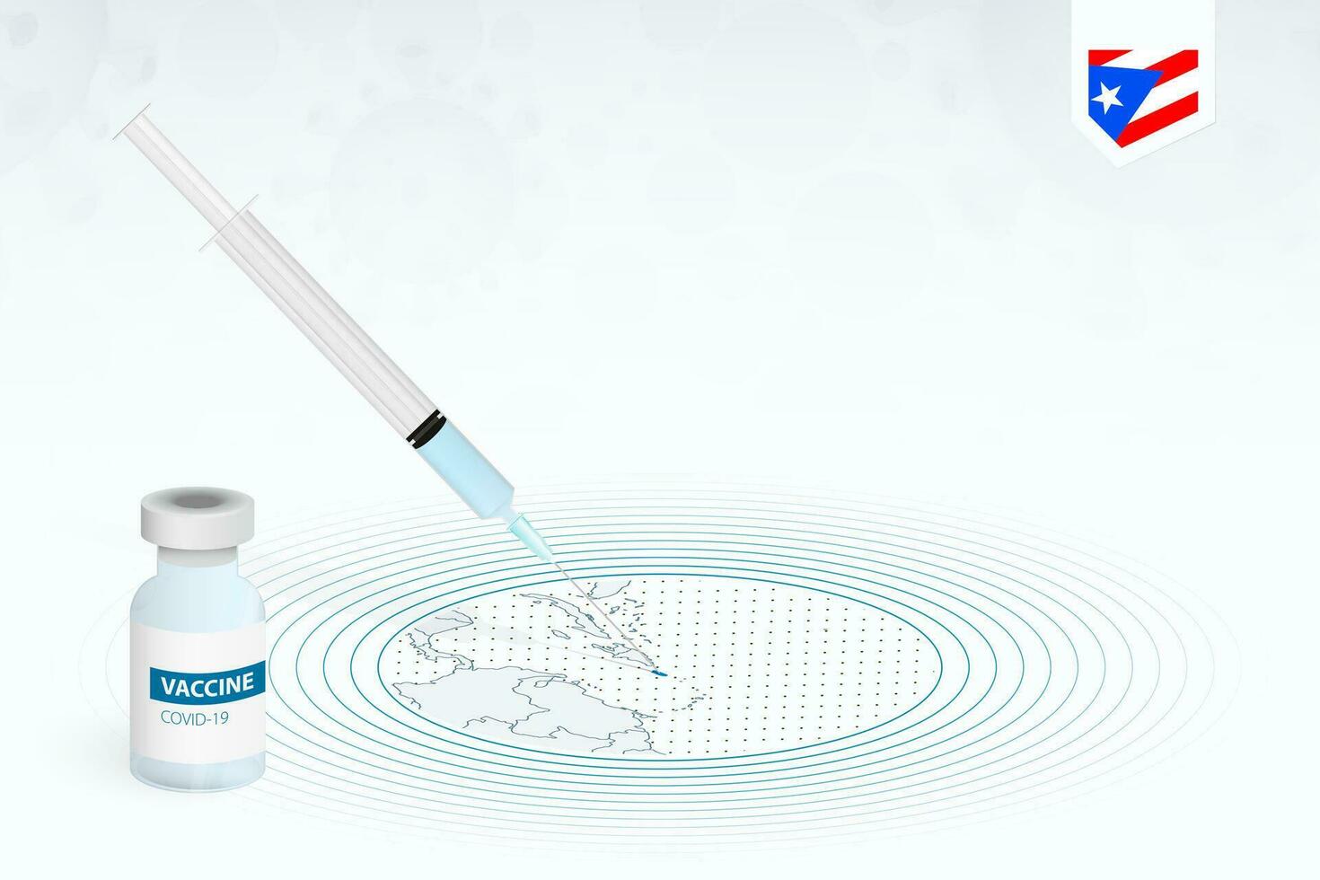 COVID-19 vaccination in Puerto Rico, coronavirus vaccination illustration with vaccine bottle and syringe injection in map of Puerto Rico. vector