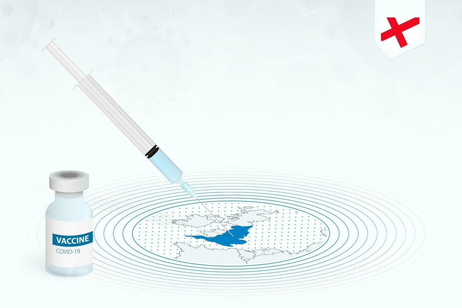COVID-19 vaccination in England, coronavirus vaccination illustration with vaccine bottle and syringe injection in map of England. vector