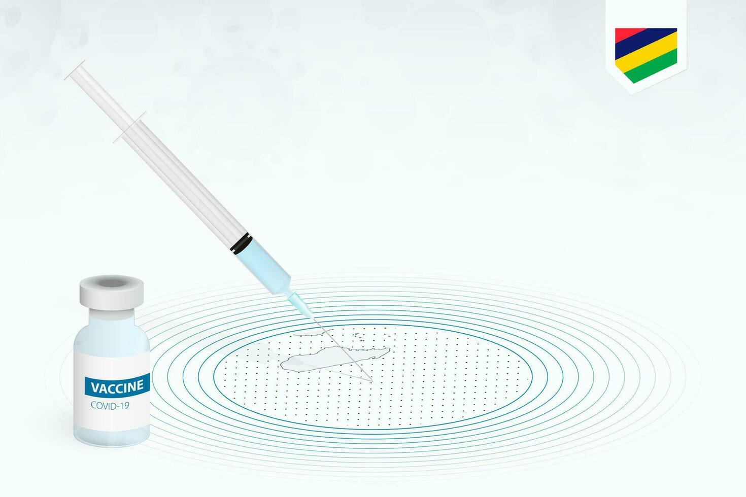 COVID-19 vaccination in Mauritius, coronavirus vaccination illustration with vaccine bottle and syringe injection in map of Mauritius. vector