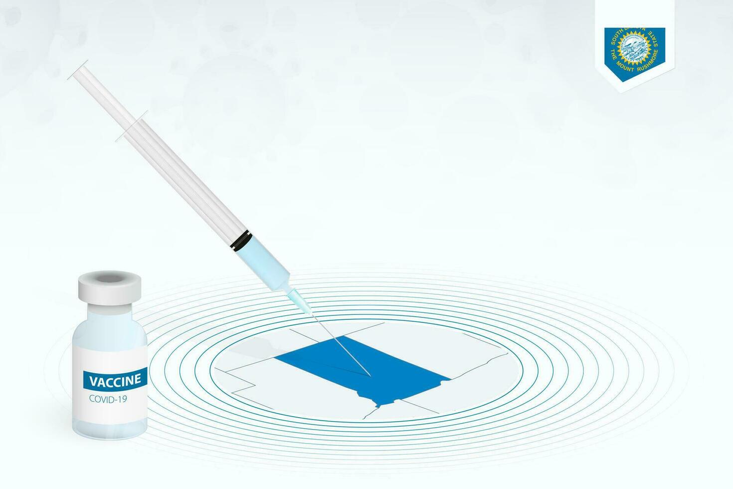 COVID-19 vaccination in South Dakota, coronavirus vaccination illustration with vaccine bottle and syringe injection in map of South Dakota. vector