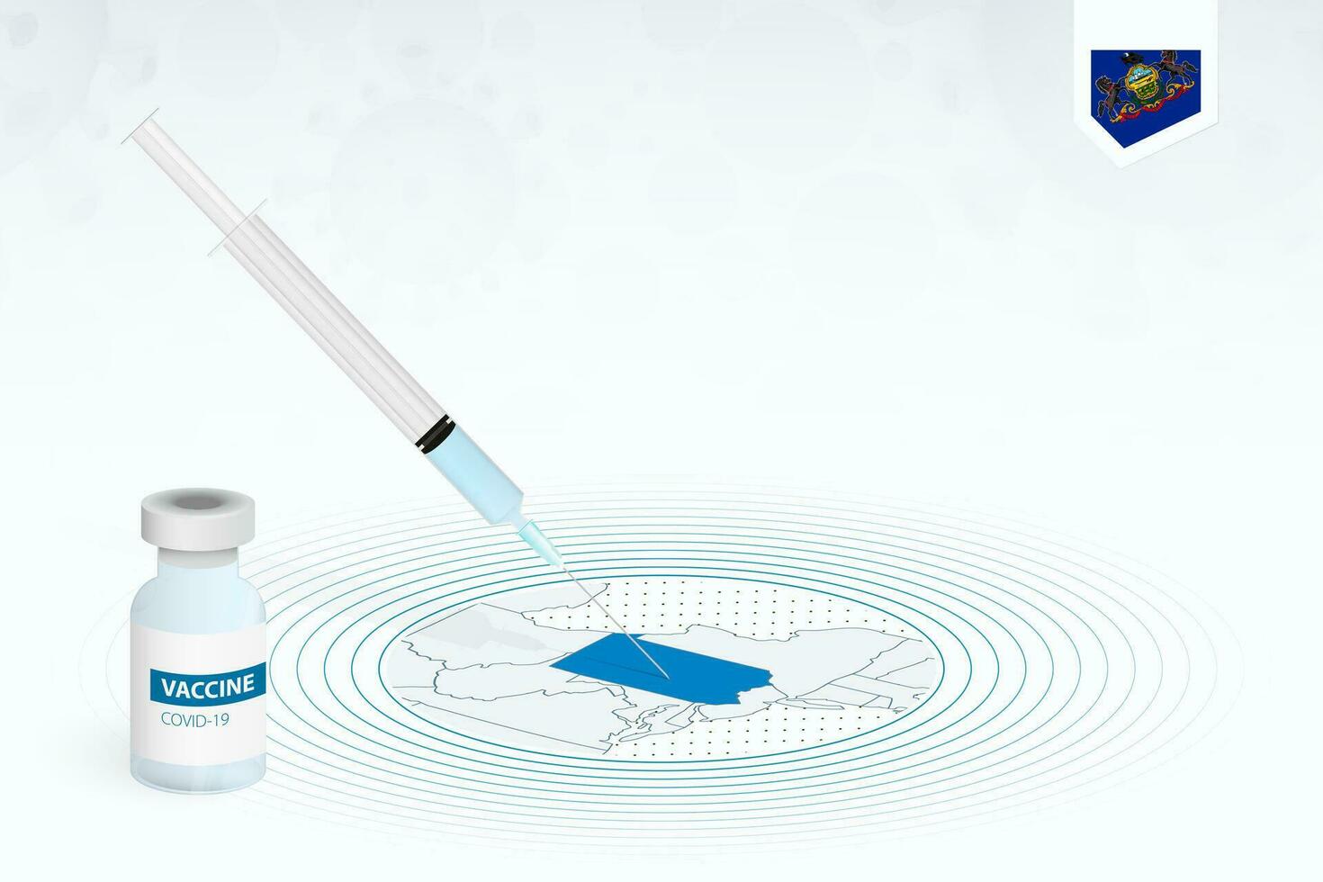 COVID-19 vaccination in Pennsylvania, coronavirus vaccination illustration with vaccine bottle and syringe injection in map of Pennsylvania. vector