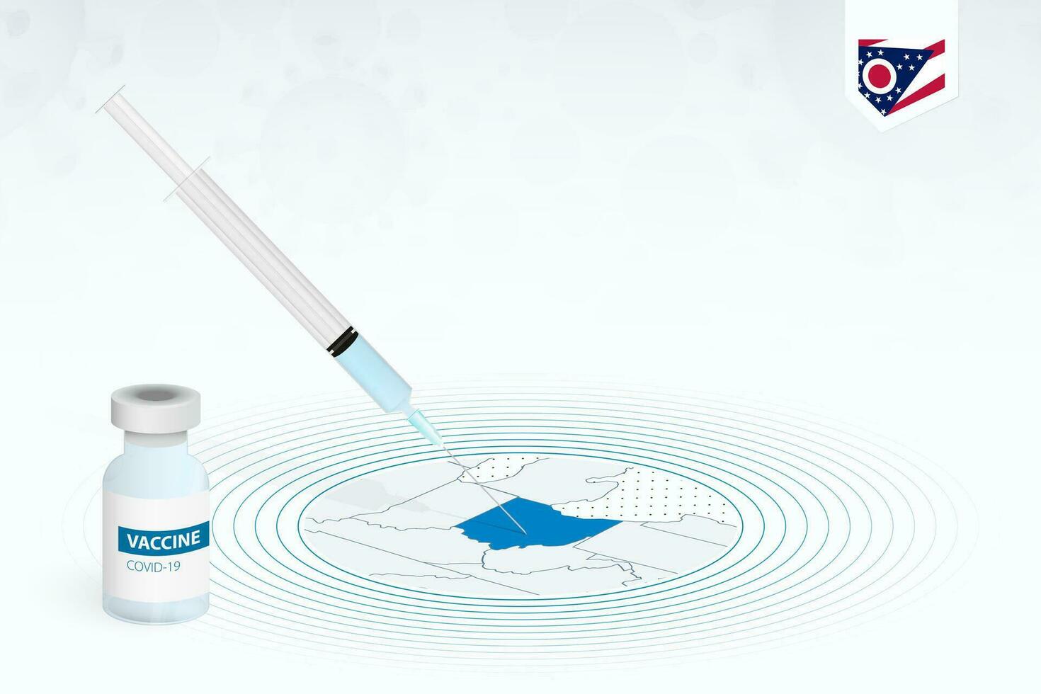 COVID-19 vaccination in Ohio, coronavirus vaccination illustration with vaccine bottle and syringe injection in map of Ohio. vector