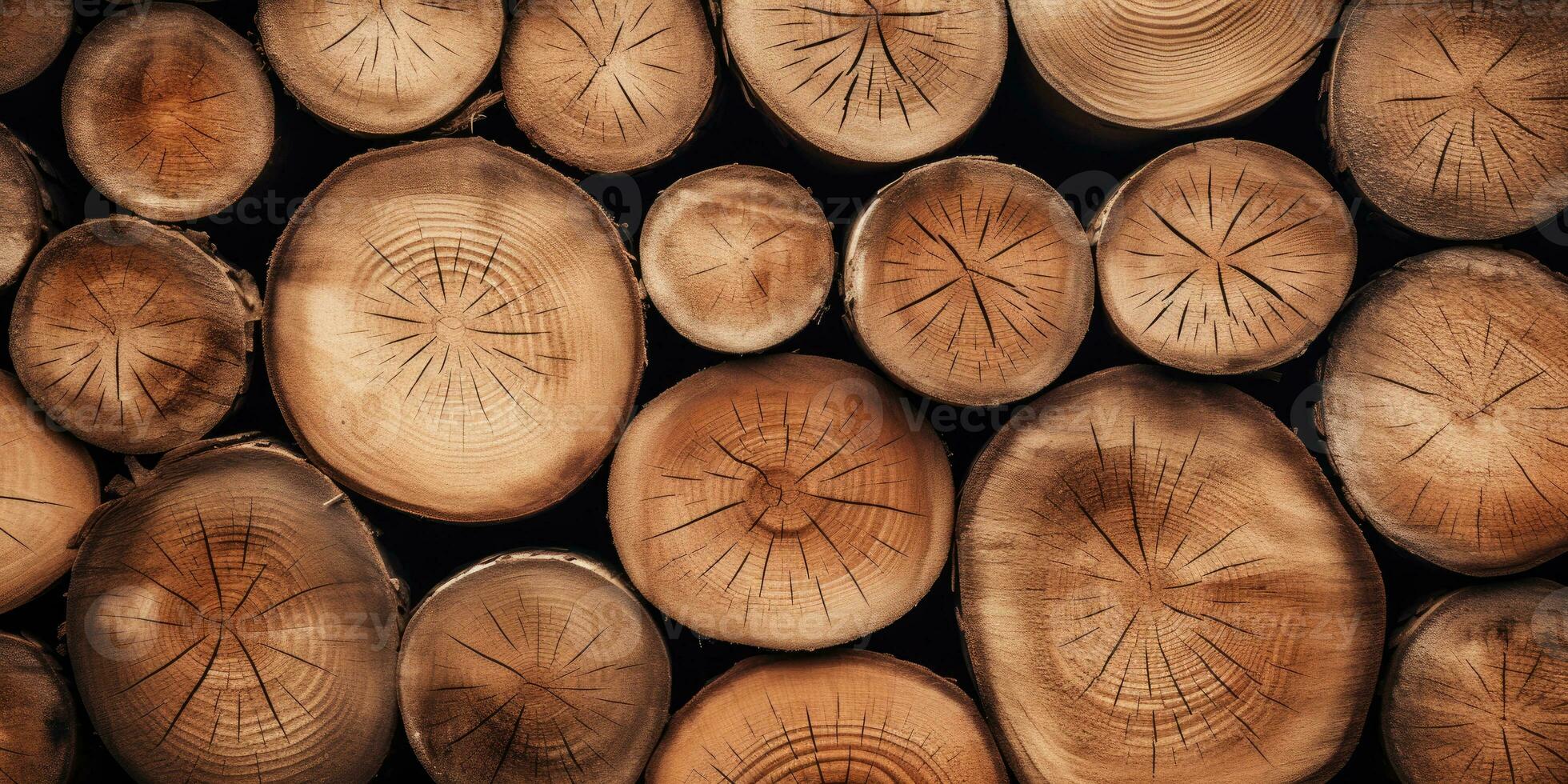 Wooden natural sawn logs as background. Created with AI tools photo