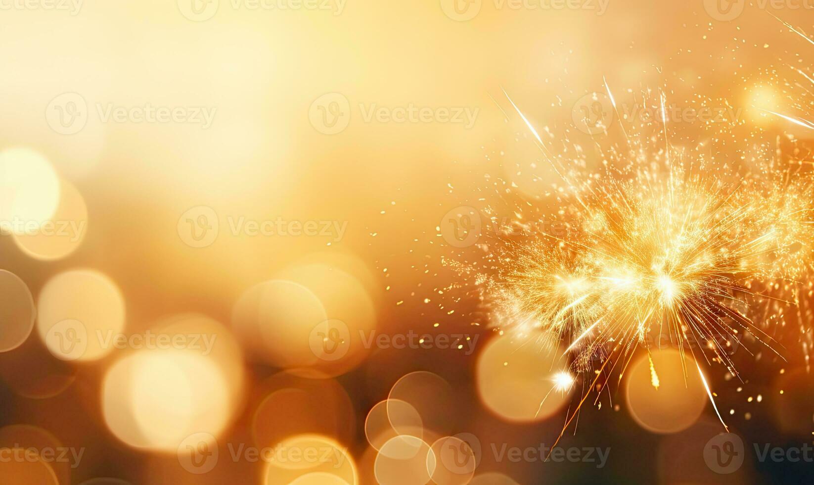 A sparkler emits shimmering light against a golden bokeh background. Created with AI photo