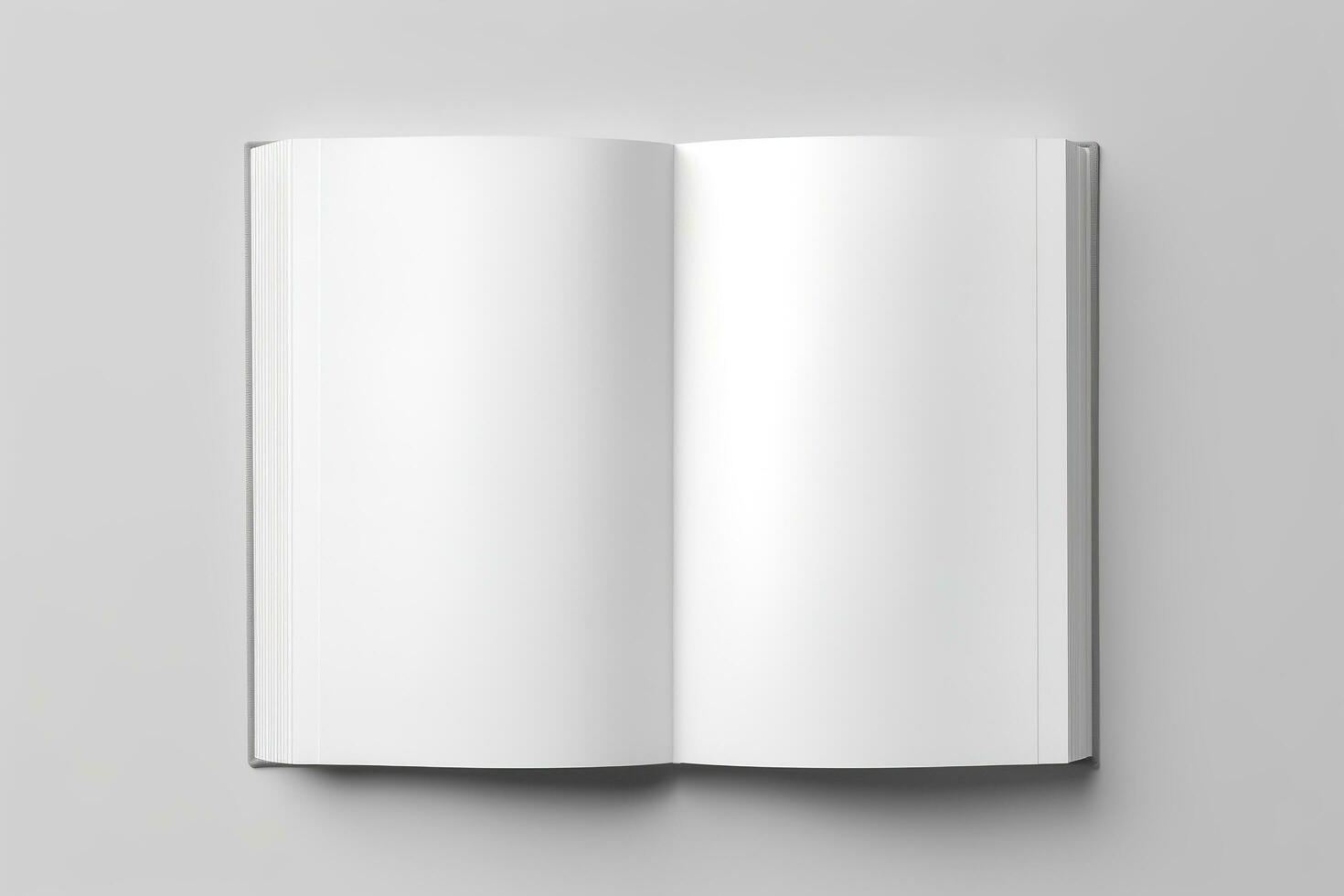 Blank opened book mockup, top view, isolated on white background. Generative AI photo