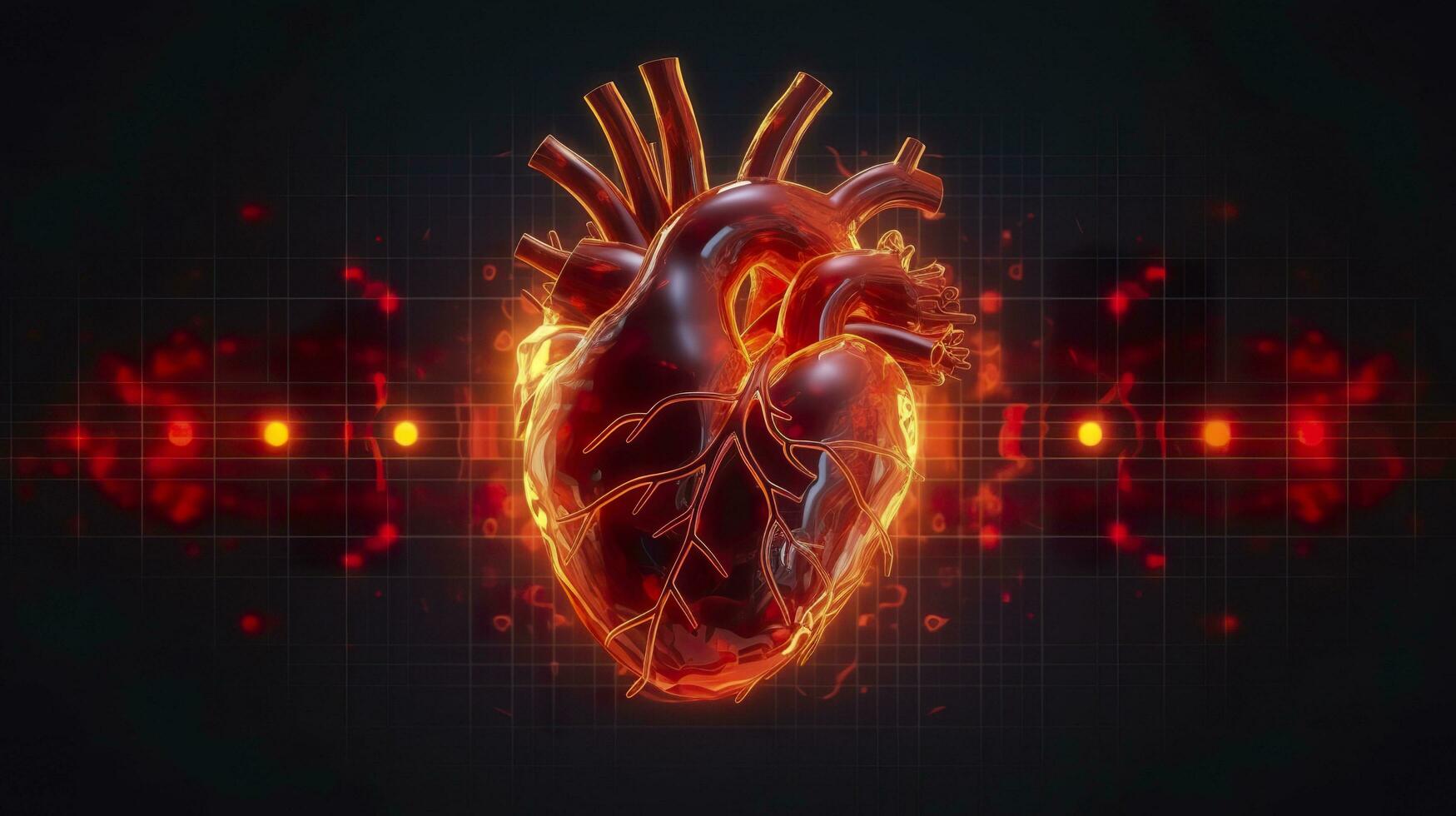 Human heart with cardiogram for medical heart health care background, AI Generative photo